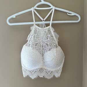 PINK Victoria's Secret White Lace Bralette with Racerback